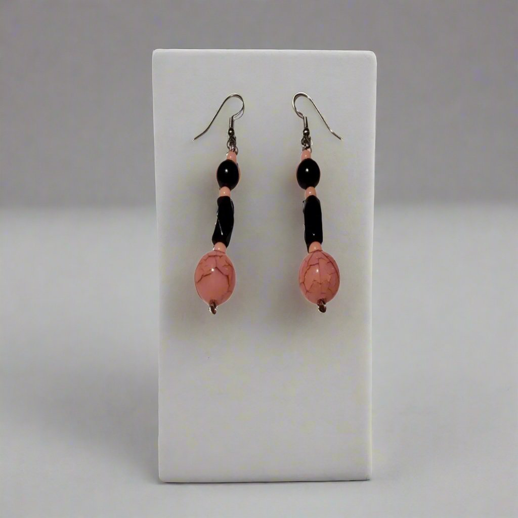 Pink and Black Dangling Pierced Earrings