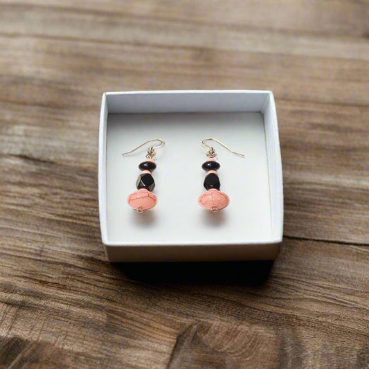 Pink and Black Dangling Pierced Earrings